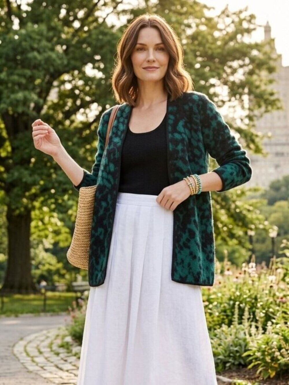 NWOT Chico's Teal & Black Jacquard Open-Front Cardigan Sweater 2 / L